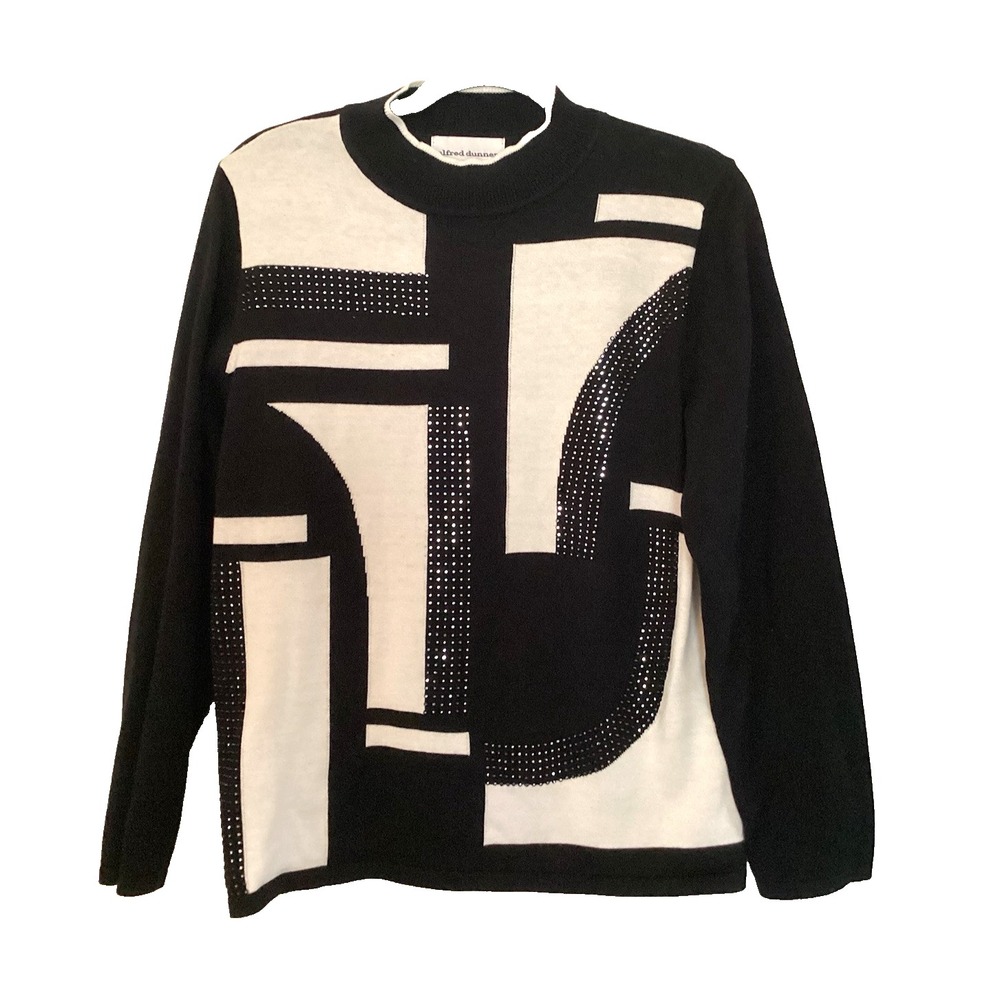 Alfred Dunner Color Block Pullover Sweater Black White Size Small Golden Girl